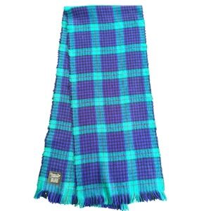 Christian Dior Cashluxe Plaid Scarf Blue Teal Green Vintage Acrylic‎ Fringe